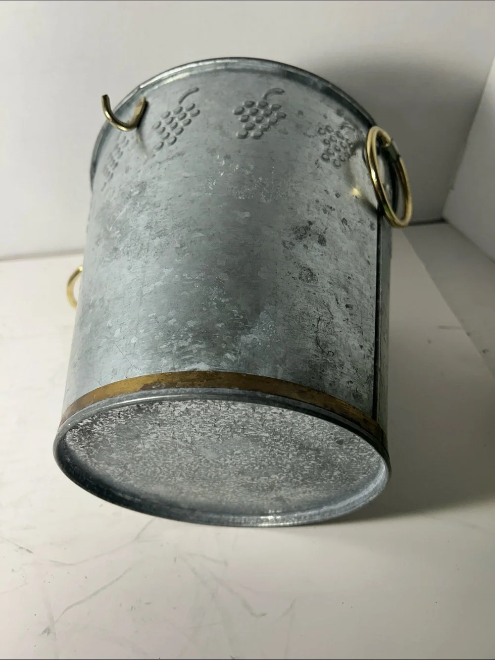 Galvanized Metal Ice Bucket with Lid and Brass Handles - Gray 8 inches High